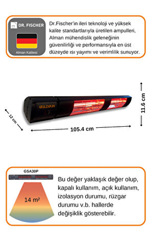 Goldsun Aqua Plus 3000 Watt GSA30P Kumandalı Suya Dayanıklı Elektrikli İnfrared Isıtıcı-Siyah