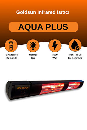 Goldsun Aqua Plus 3000 Watt GSA30P Kumandalı Suya Dayanıklı Elektrikli İnfrared Isıtıcı-Siyah