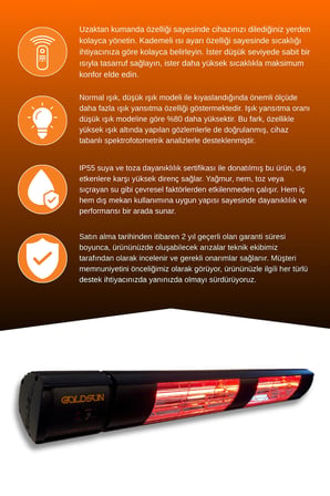 Goldsun Aqua Plus 3000 Watt GSA30P Kumandalı Suya Dayanıklı Elektrikli İnfrared Isıtıcı-Siyah