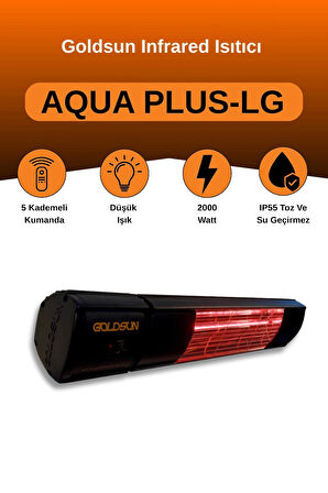 Goldsun Aqua Plus 2000 Watt GSA20PLG Düşük Işıklı Kumandalı Suya Dayanıklı Elektrikli İnfrared Isıtıcı-Siyah