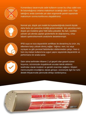 Goldsun Aqua 1500 Watt GSA15 Kumandasız Suya Dayanıklı Elektrikli İnfrared Isıtıcı-Bej