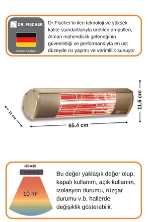 Goldsun Aqua 2000 Watt GSA20 Kumandasız Suya Dayanıklı Elektrikli İnfrared Isıtıcı-Bej