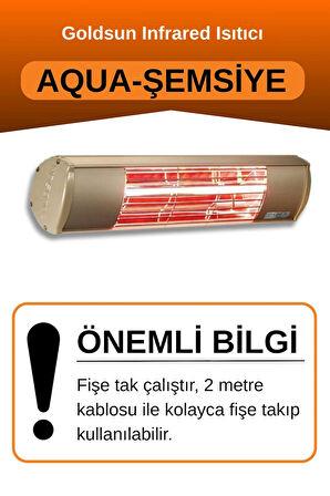 Goldsun Aqua 1500 Watt GSU15 Şemsiye Tip Kumandasız Suya Dayanıklı Elektrikli İnfrared Isıtıcı-Bej