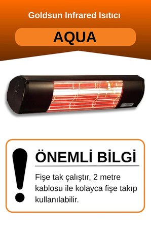 Goldsun Aqua 2000 Watt GSA20 Kumandasız Suya Dayanıklı Elektrikli İnfrared Isıtıcı-Siyah