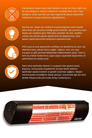 Goldsun Aqua 2000 Watt GSA20 Kumandasız Suya Dayanıklı Elektrikli İnfrared Isıtıcı-Siyah
