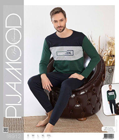 Pijamood 8912 Haki Pamuklu Erkek Pijama Takımı 