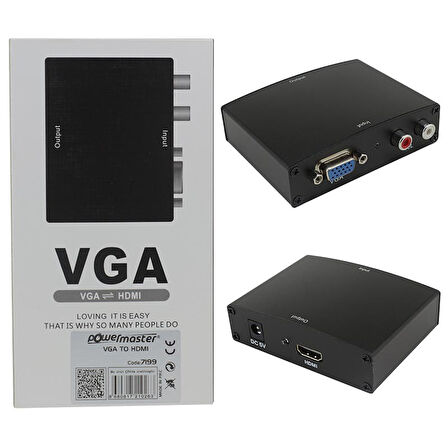 Powermaster PM-7199 VGA To HDMI Dönüştürücü Adaptörlü 
