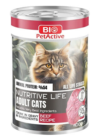 Bio PetActive Nutritive Life Sığır Etli  Kedi Konservesi 400 Gr