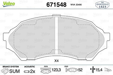 Mazda Disk Fren Balatası (ön) Mazda 323 1.3/1.5 09/98-10/03 Mazda 323f 1.3/1.5 09/98-05/04 - Valeo 671548