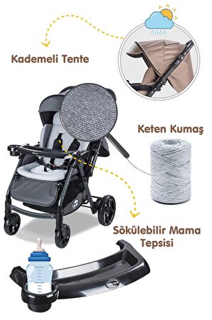 Baby Care Bc-500 Combo Maxi Pro Çift Yönlü Puset Gri ( D )