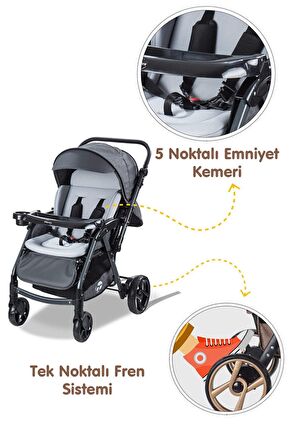 Baby Care Bc-500 Combo Maxi Pro Çift Yönlü Puset Gri ( D )