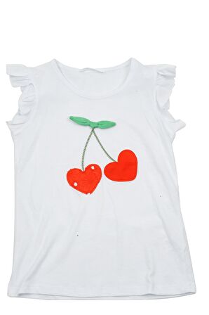 Kız Bebek Beyaz Cherry Aplikeli T-Shirt (9ay-4yaş)