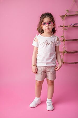 Kız Bebek Beyaz Love Pullu Omuz Fiyonklu T-Shirt (9ay-4yaş)