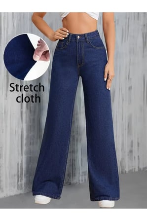 Çnr Kadın Yüksek Bel Lacivert Salaş Jeans Likralı Esnek Kot Pantolon Yeni Hsn-1