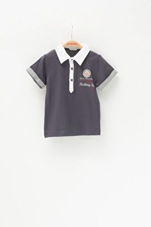 Erkek Bebek Füme Duble Kol Patlı Polo Yaka T-Shirt (6ay-4yaş)