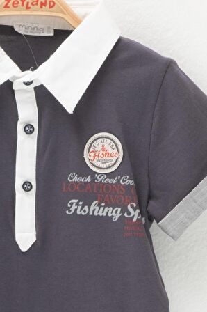 Erkek Bebek Füme Duble Kol Patlı Polo Yaka T-Shirt (6ay-4yaş)