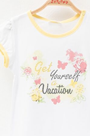 Kız Bebek Beyaz Vacation Taşlı T-Shirt (6ay-4yaş)