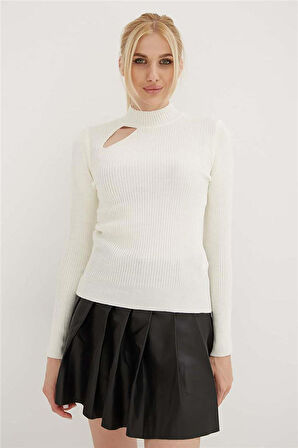 Kadın Pencere Detaylı Kazak 23K0167K1 Ekru