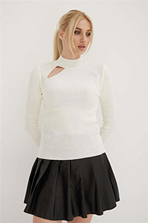 Kadın Pencere Detaylı Kazak 23K0167K1 Ekru