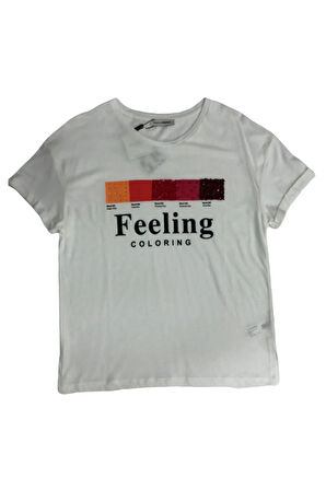 Kadın Baskılı Kollu Tshirt