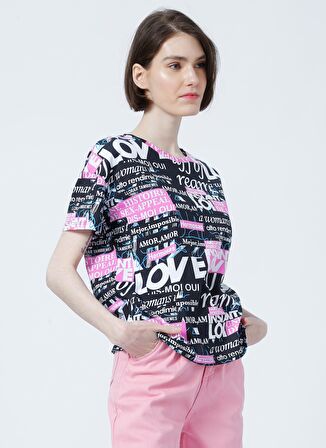 Fashion Friends 22Y0024K1 Bisiklet Yaka Normal Kalıp Baskılı Beyaz Kadın T-Shirt