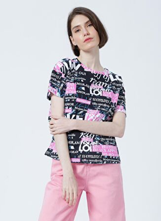 Fashion Friends 22Y0024K1 Bisiklet Yaka Normal Kalıp Baskılı Beyaz Kadın T-Shirt