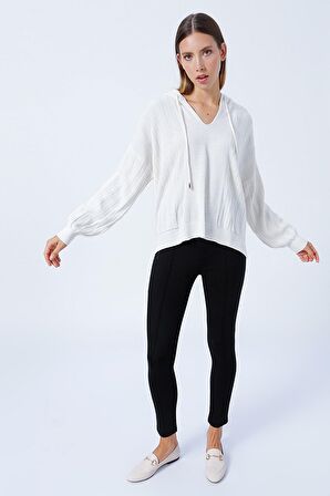 Fashion Friends Kadın Kapüşon Yaka Düz Kazak 537067 Bej
