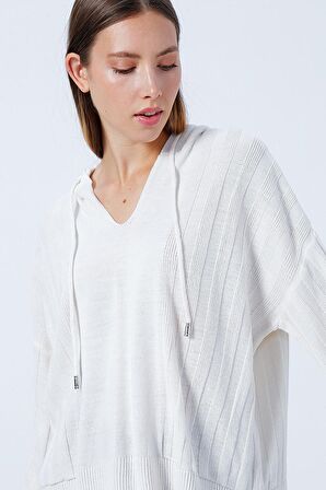 Fashion Friends Kadın Kapüşon Yaka Düz Kazak 537067 Bej