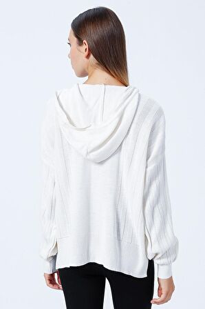 Fashion Friends Kadın Kapüşon Yaka Düz Kazak 537067 Bej