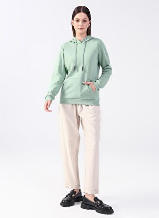 Fashion Friends Kapüşon Yaka Düz Mint Kadın Sweatshırt 22K0226K1