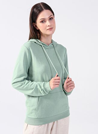 Fashion Friends Kapüşon Yaka Düz Mint Kadın Sweatshırt 22K0226K1