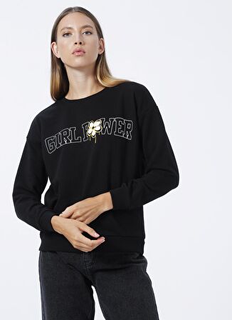 Fashion Friends Baskılı Siyah Kadın Sweatshırt 22K0573K1