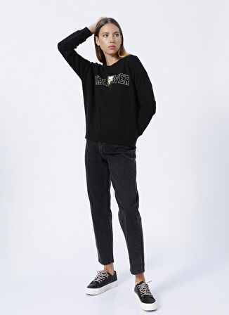 Fashion Friends Baskılı Siyah Kadın Sweatshırt 22K0573K1