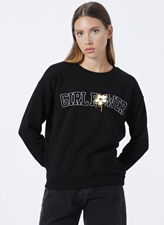 Fashion Friends Baskılı Siyah Kadın Sweatshırt 22K0573K1