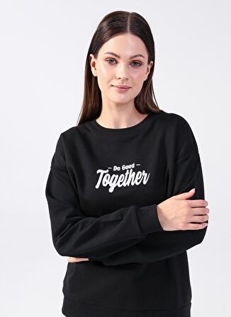 Fashion Friends Baskılı Siyah Kadın Sweatshırt 22K0577K1