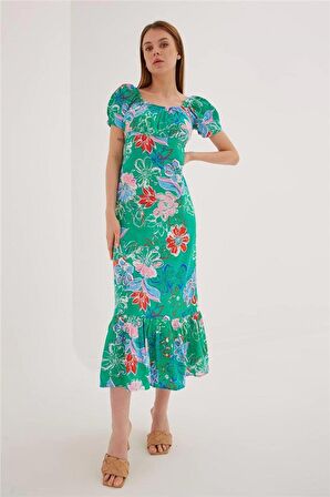 Fashion Friends Kadın Kalp Yaka Desenli Elbise 23Y0555K1