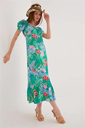 Fashion Friends Kadın Kalp Yaka Desenli Elbise 23Y0555K1