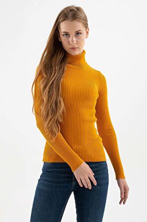 Kadın Fitilli Balıkçı Yaka Kazak 23K0288K1 Hardal