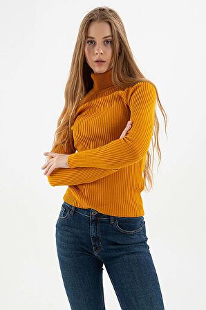 Kadın Fitilli Balıkçı Yaka Kazak 23K0288K1 Hardal