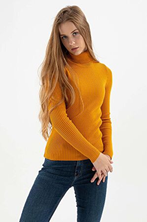 Kadın Fitilli Balıkçı Yaka Kazak 23K0288K1 Hardal