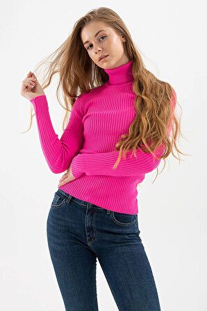 Kadın Fitilli Balıkçı Yaka Kazak 23K0288K1 Fuşya