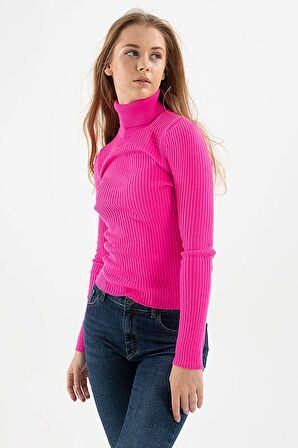 Kadın Fitilli Balıkçı Yaka Kazak 23K0288K1 Fuşya