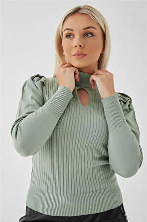 Kadın Pencere Detaylı Kazak 23K0397K1 Çağla