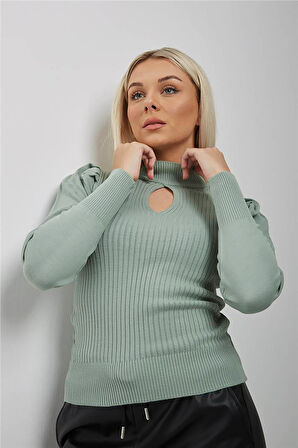 Kadın Pencere Detaylı Kazak 23K0397K1 Çağla