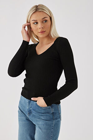 V Yaka Saç Örgülü Bluz