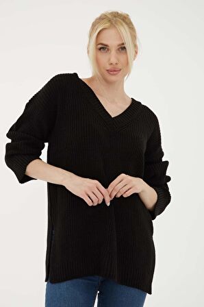 Fashion Friends 23K0145K1 Kadın V Yaka Oversize Kazak