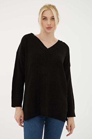 Fashion Friends 23K0145K1 Kadın V Yaka Oversize Kazak
