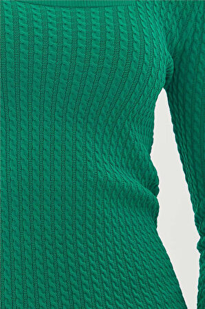 Kadın Kare Yaka Saç Örgülü Kazak 23K0405K1 Yeşil