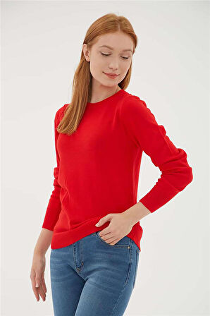 Kadın Bisiklet Yaka Kazak 23K0245K1 Kırmızı