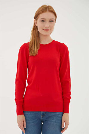 Kadın Bisiklet Yaka Kazak 23K0245K1 Kırmızı